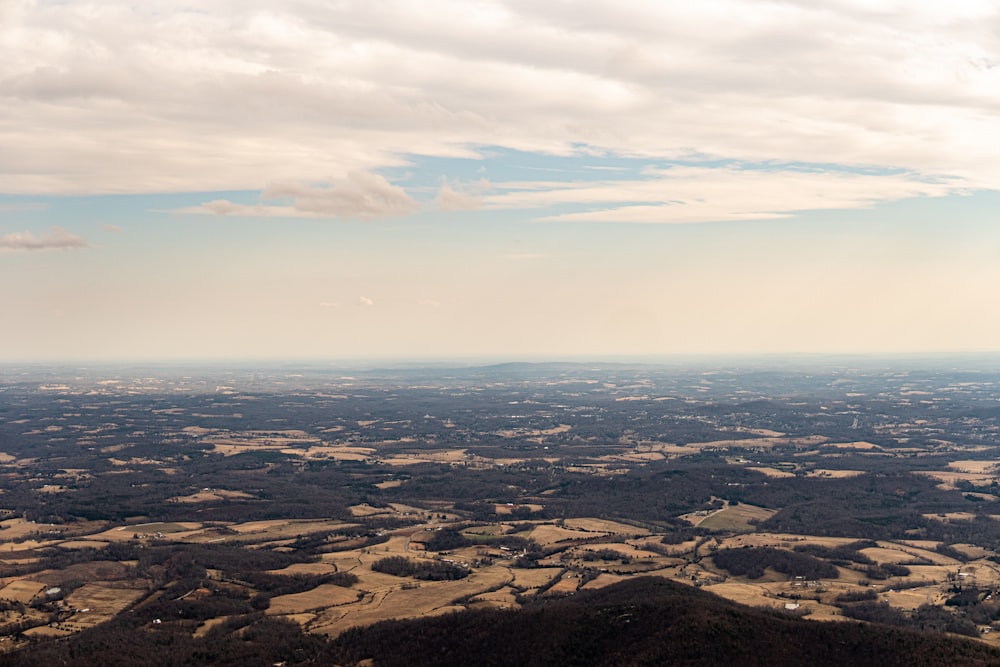 a view of the countryside from an airplane