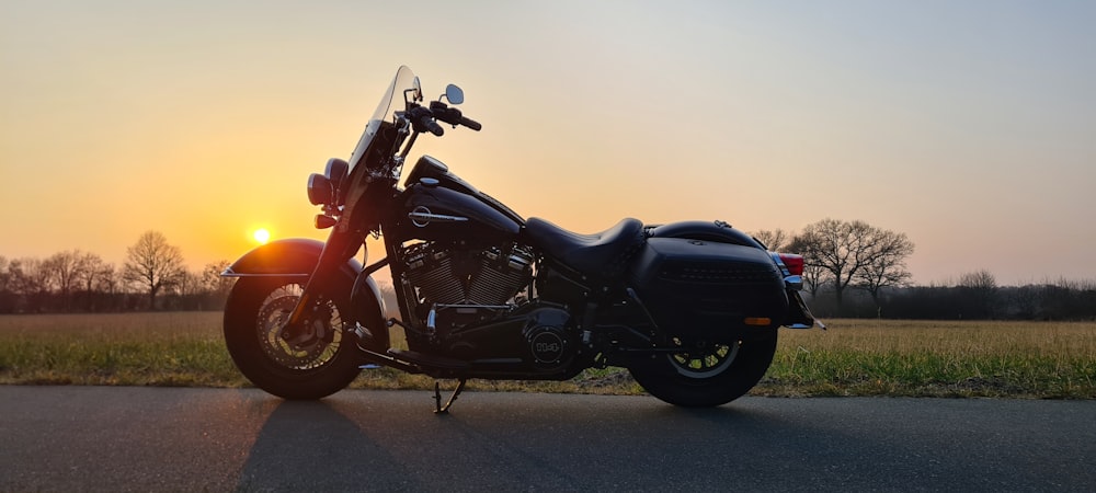 a motorcycle parked on the side of a road