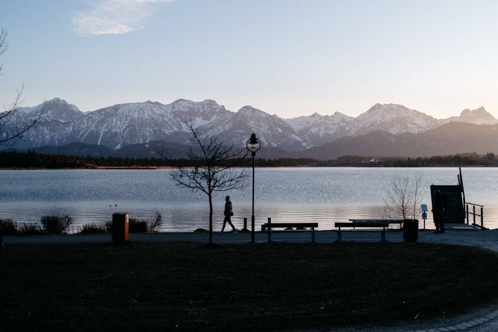 a view of a lake with mountains in the background