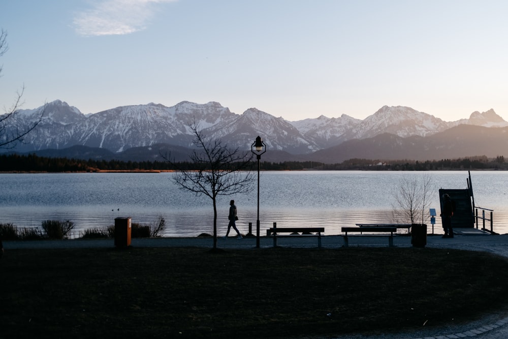 Una vista de un lago con montañas al fondo