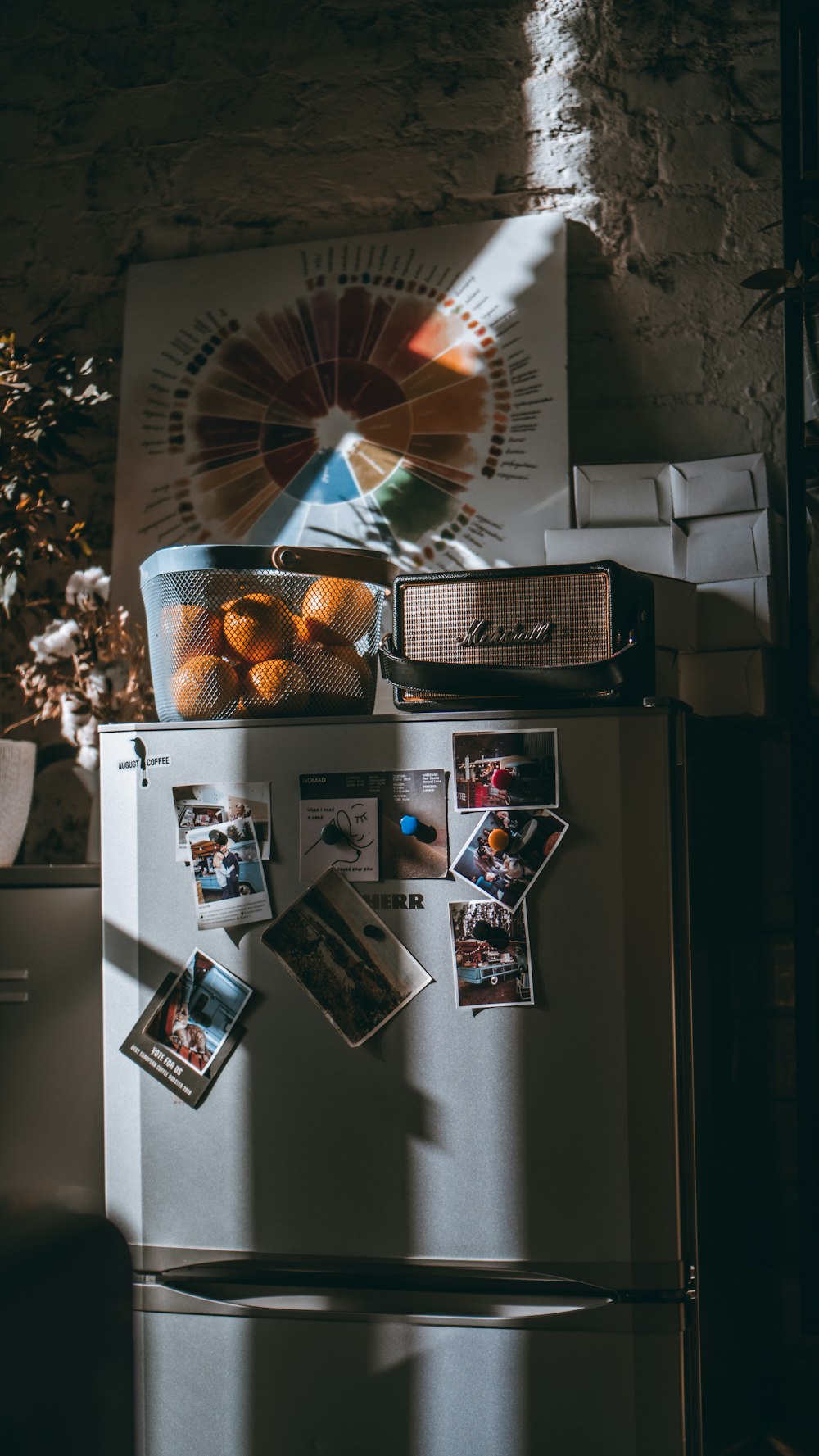 a refrigerator with magnets and pictures on it