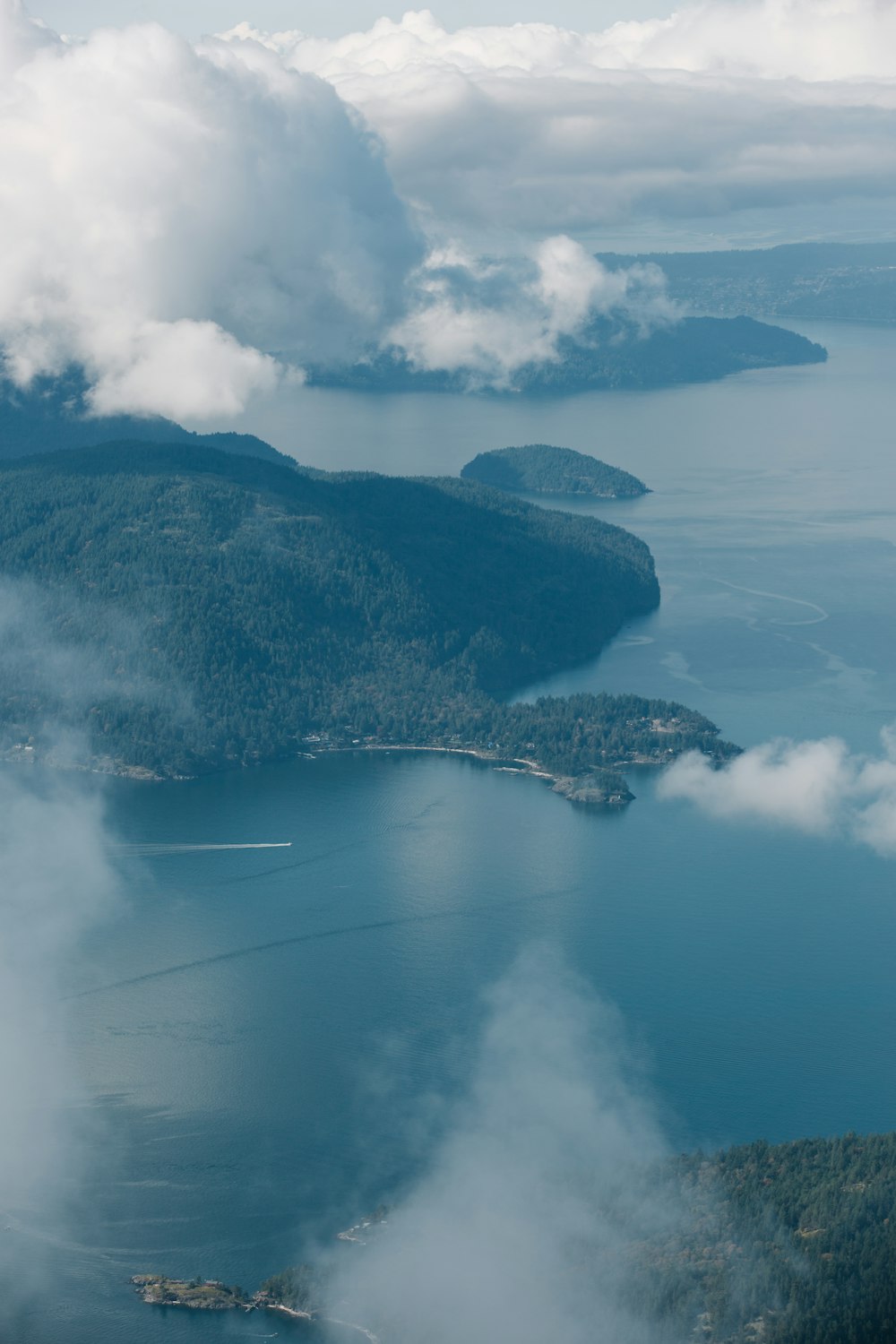 an aerial view of a large body of water