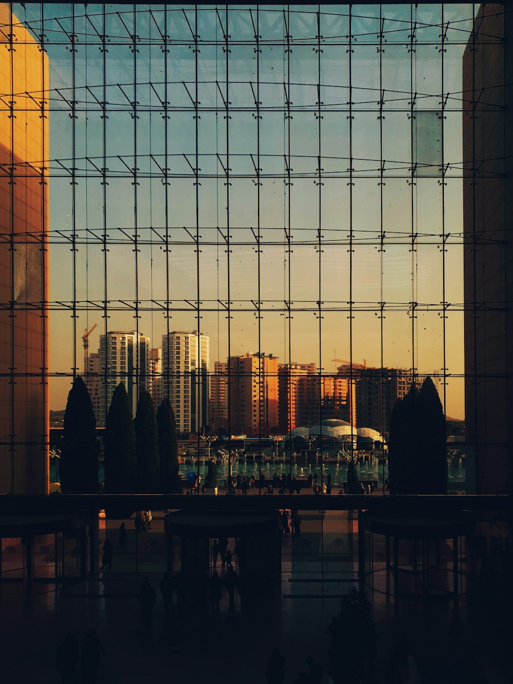 a view of a city through a window