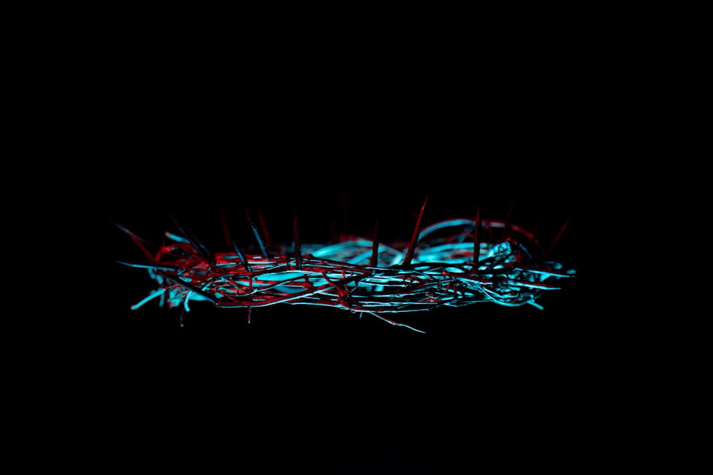 a black background with blue and red lights