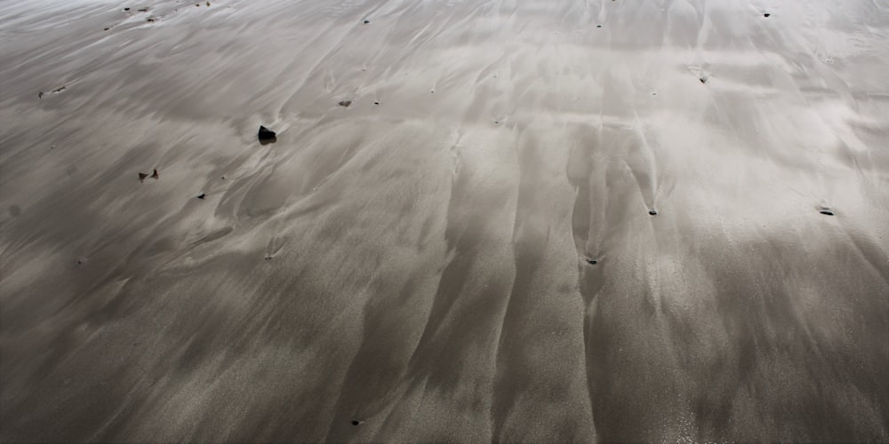 a sandy beach with footprints in the sand