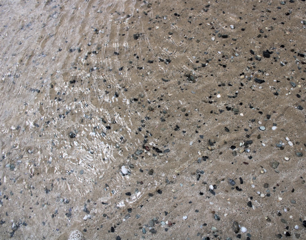 a close up of water and rocks on a beach