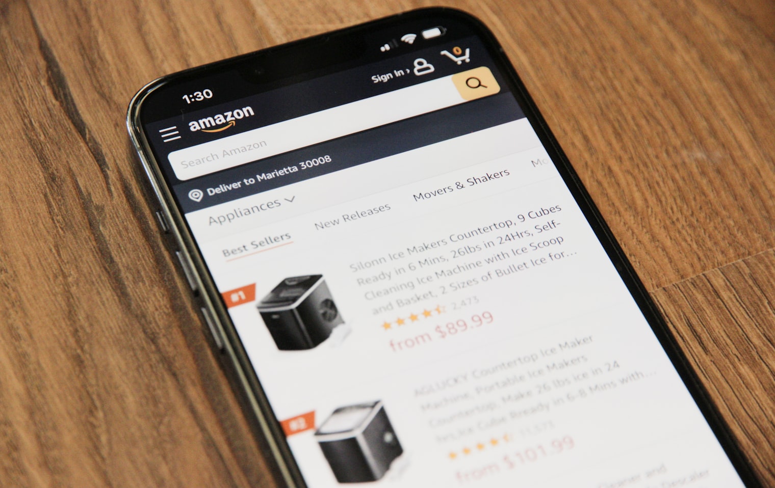 Product listing on amazon shown on cellphone screen