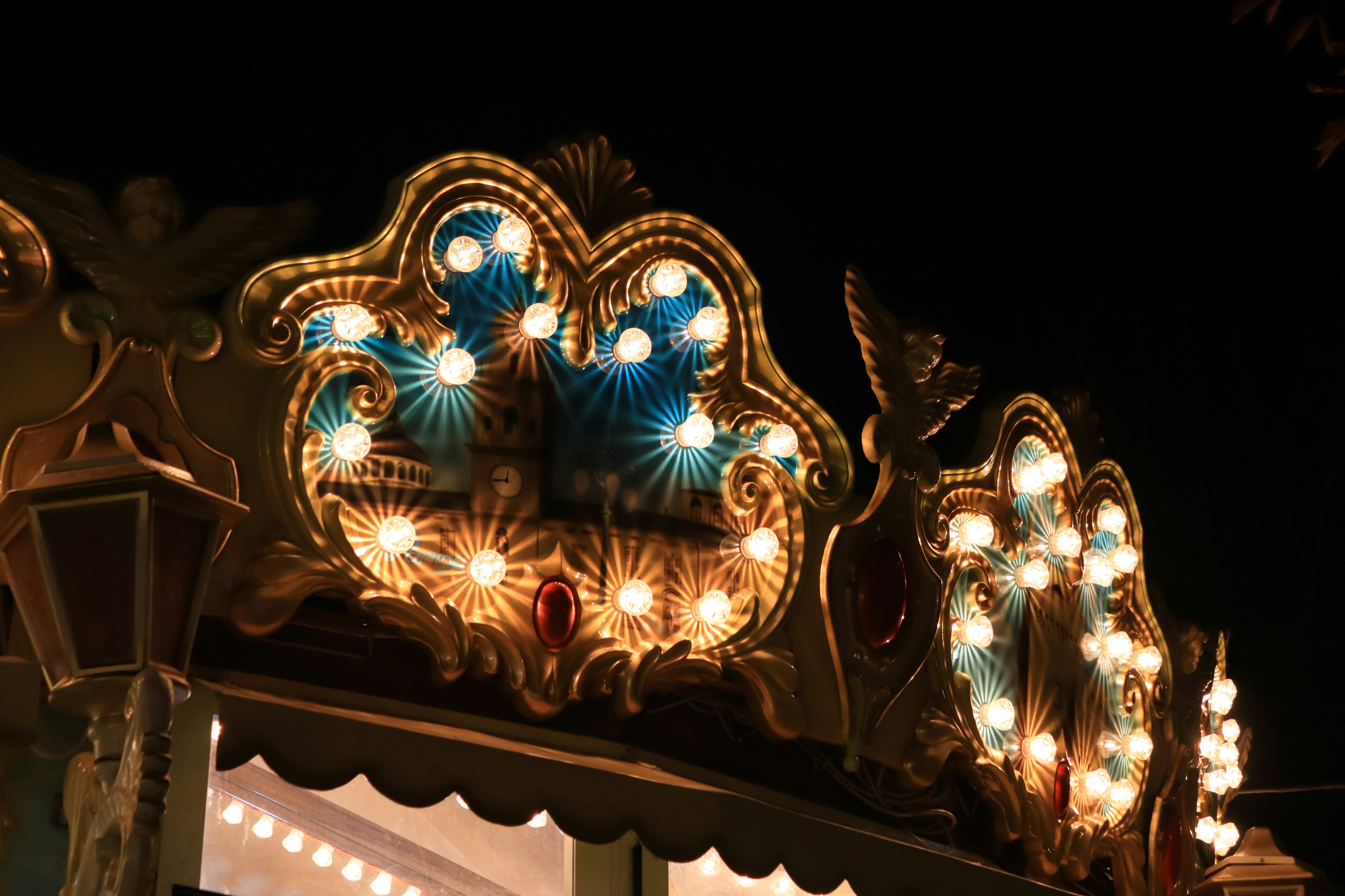 a merry go round lit up at night