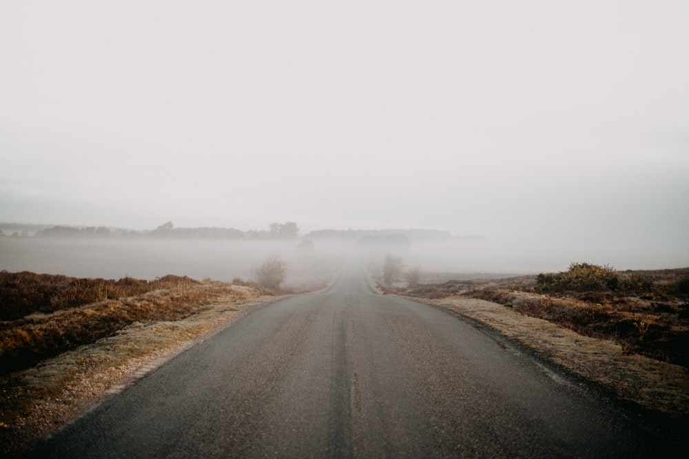 a foggy road in the middle of nowhere