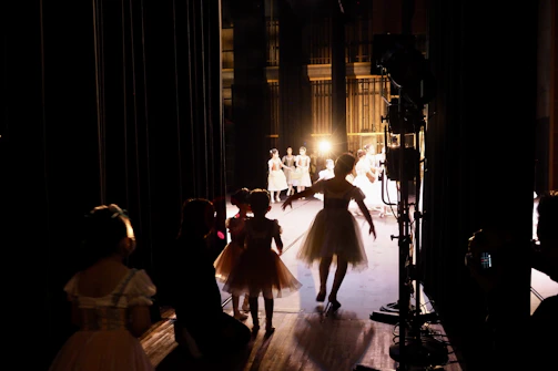 A warm, inviting photo of Aurora Vibe dancers smiling and connecting backstage.