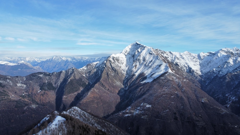 a view of a mountain range with snow on it