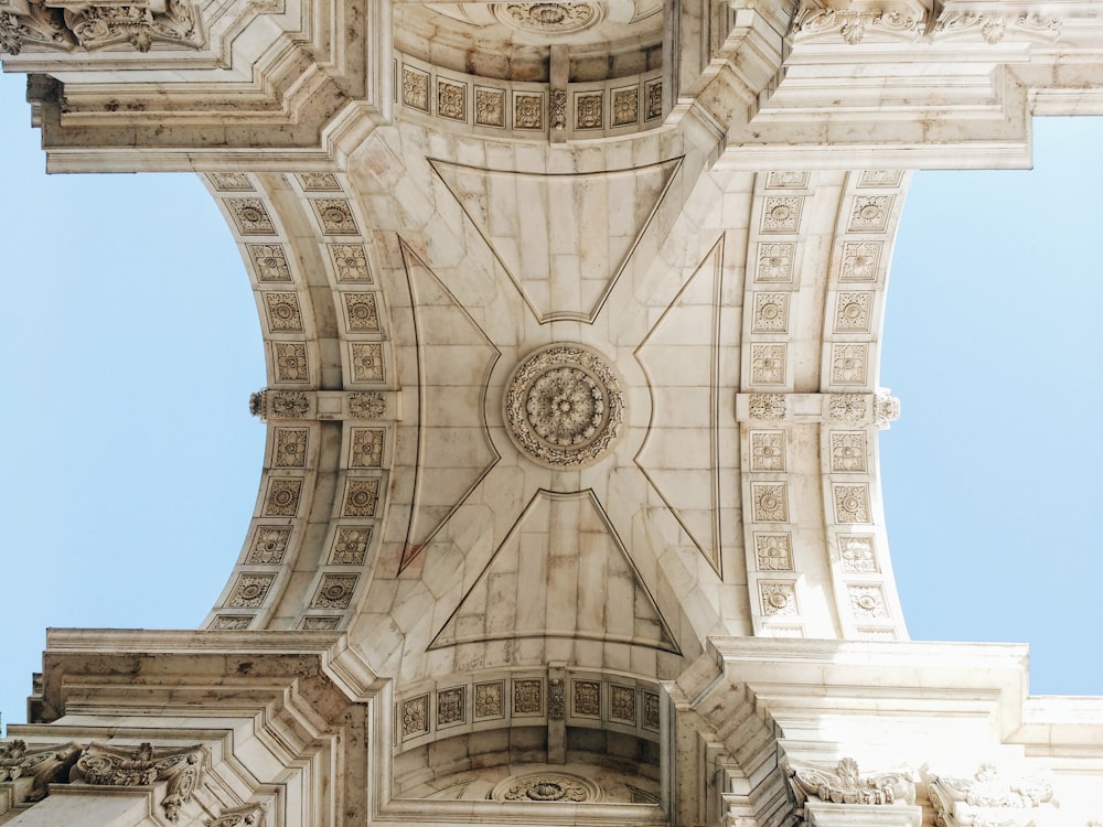 a close up of a building with a sky background