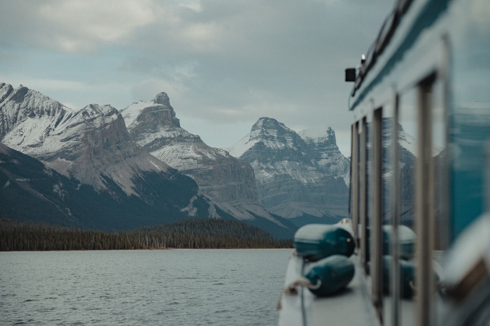 a view of a mountain range from a boat
