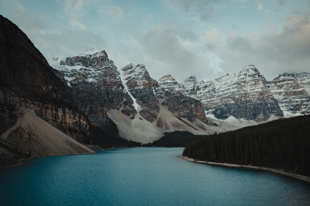 a large body of water surrounded by mountains