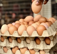 a person reaching for an egg in a carton