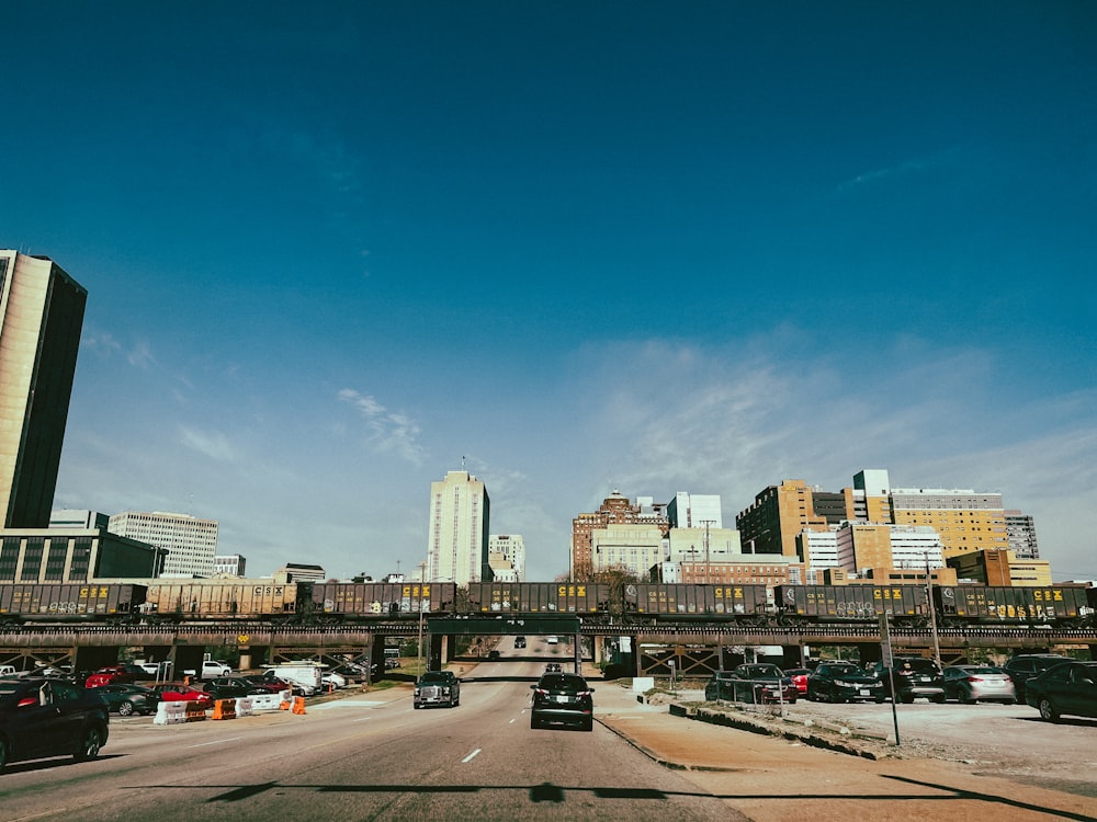 a view of a city with a bridge over it