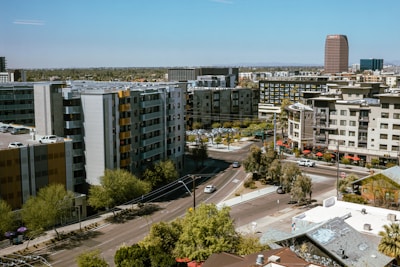 a view of a city with tall buildings