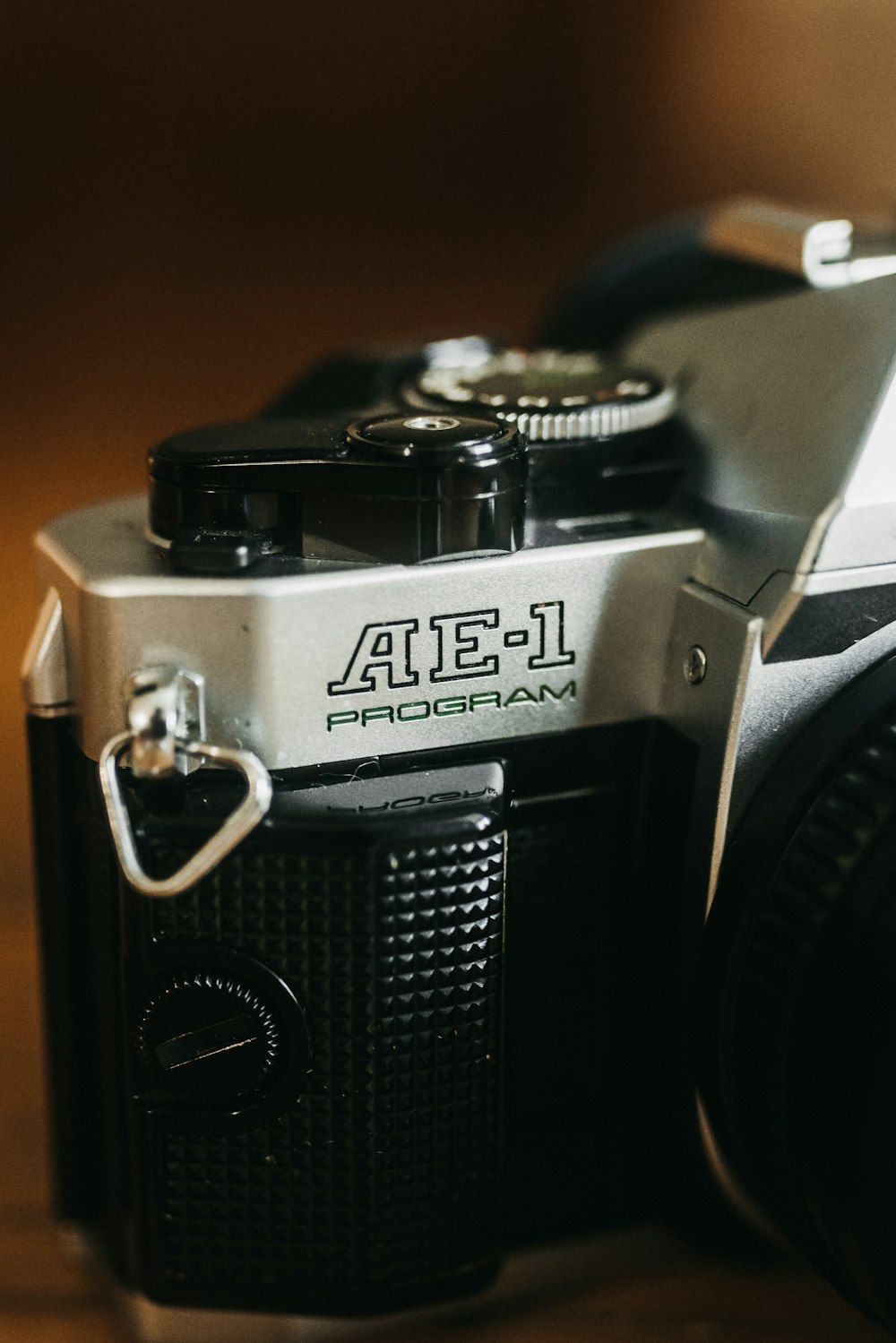 a close up of a camera on a table