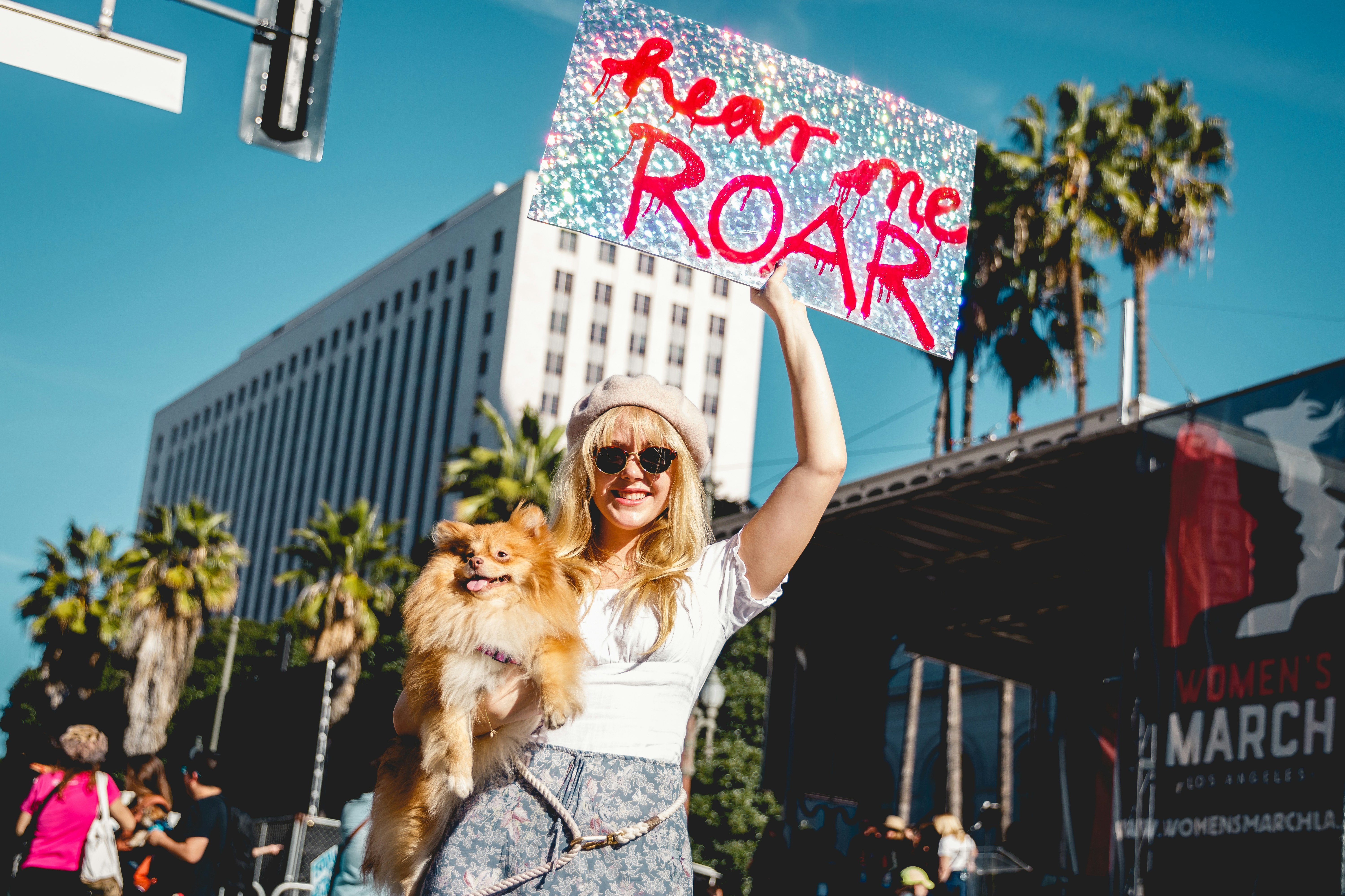 Portrait of a woman during the 2020 Women's March in Los Angeles, California. Www.Jessicachristian.com