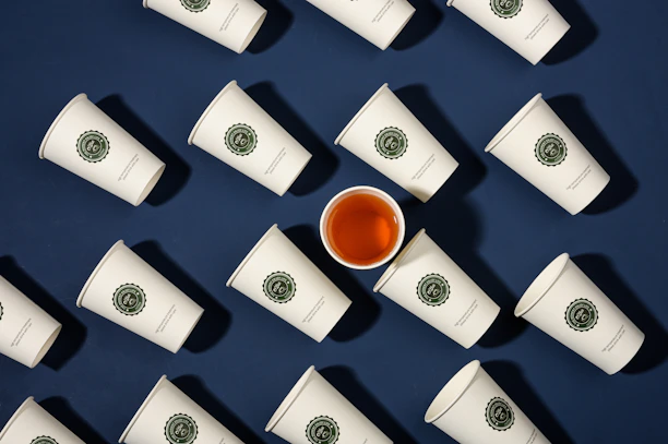 A professional B2B meeting with clients reviewing large volume orders of Lion Cups products.