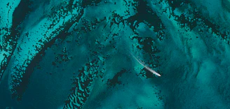 3D render of a hydrographic survey vessel mapping underwater terrain with heatmap and contour lines.