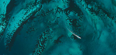 3D render of a hydrographic survey vessel mapping underwater terrain with heatmap and contour lines.