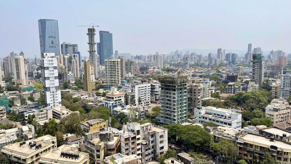 a view of a city with tall buildings