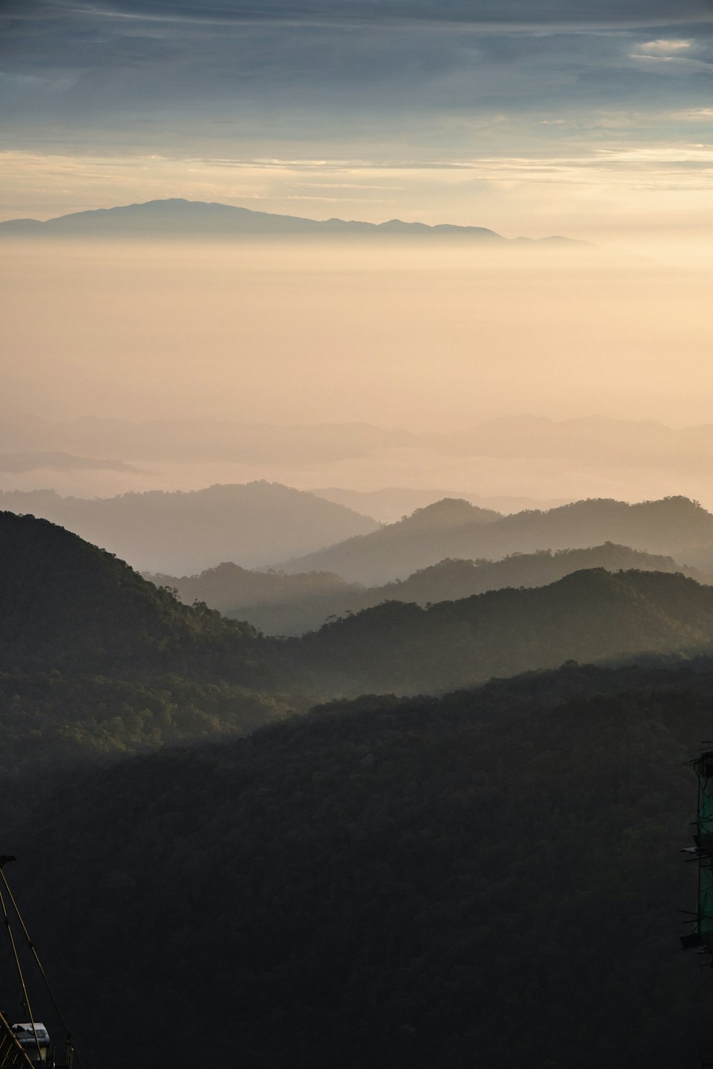 a view of a mountain range at sunset