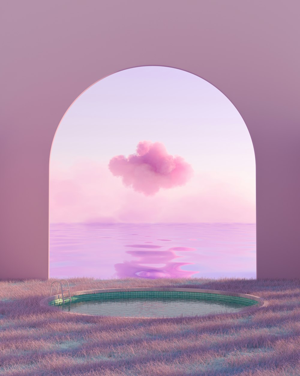 a painting of a pink and purple landscape