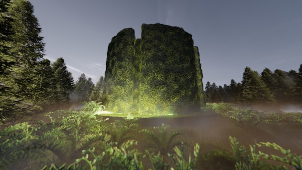Moss-covered stones forming an ancient rune circle in a misty Nordic forest at dawn.