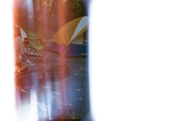 A vibrant outdoor scene with camping gear and accessories.