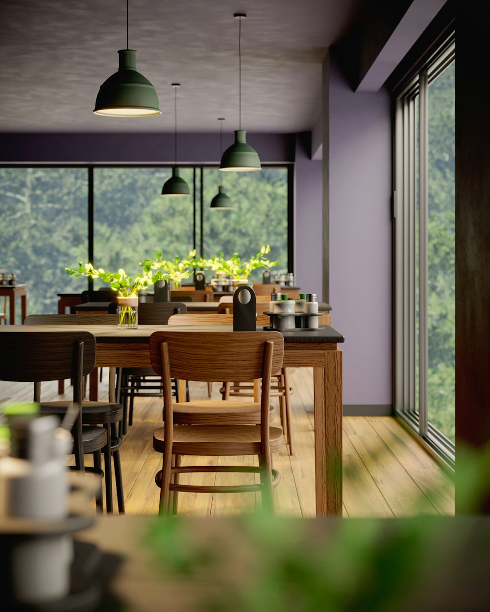 une salle à manger avec une table et des chaises