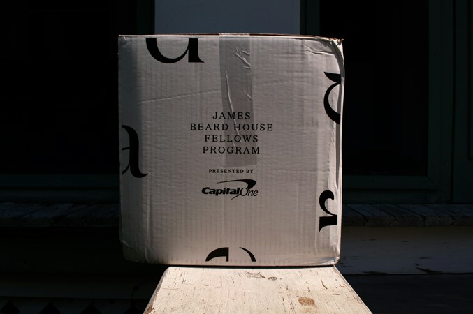 A single cardboard delivery box sitting out in the open, the kind of package porch pirates target on Las Vegas doorsteps