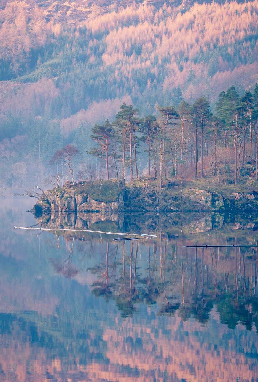 a small island in the middle of a lake