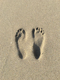 a close up of a person's footprints in the sand