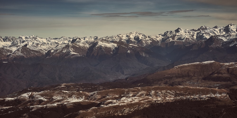 a view of a mountain range from an airplane