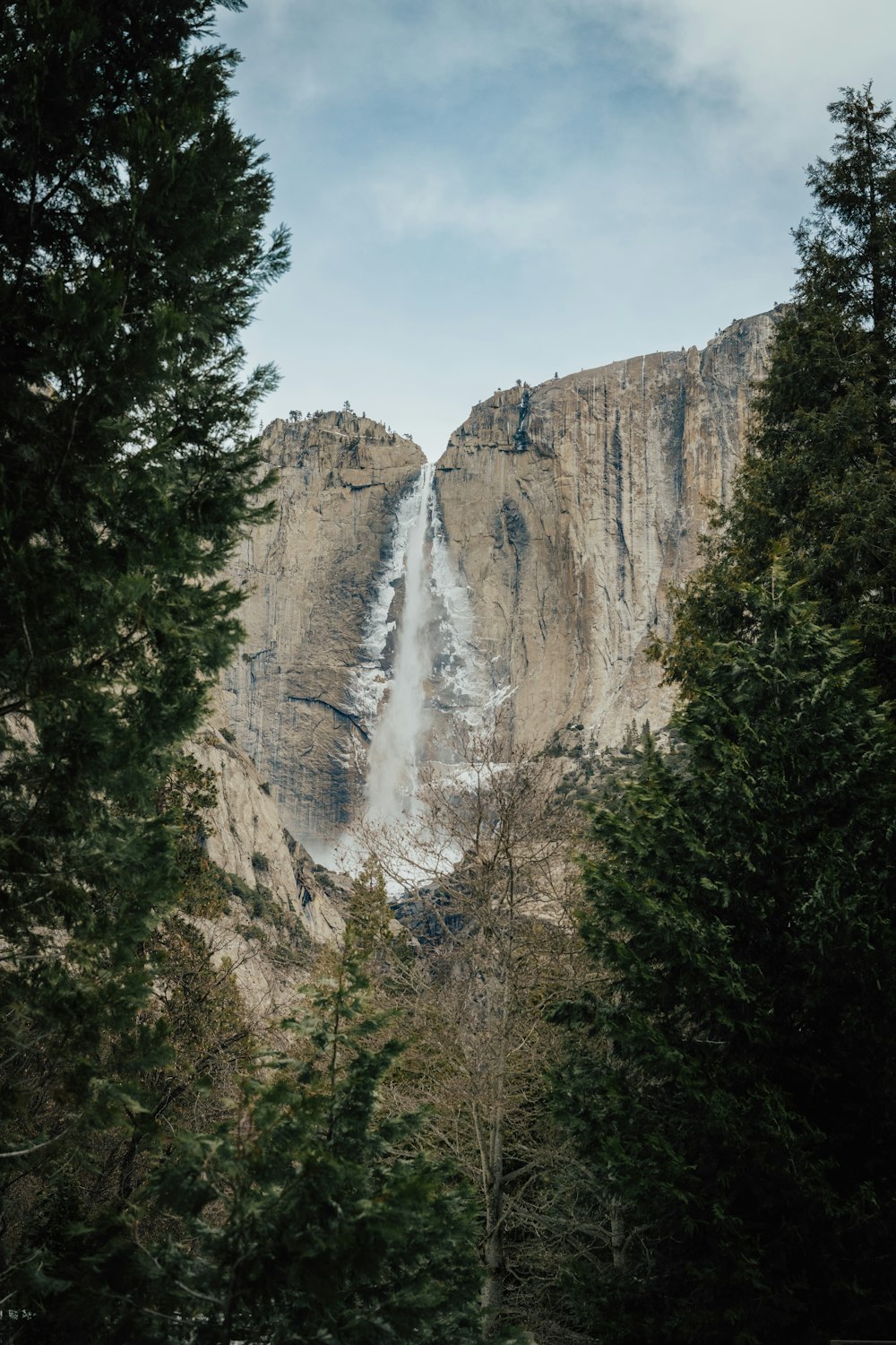 a large waterfall in a forest