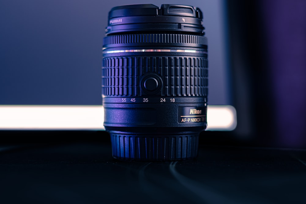 a close up of a camera lens on a table