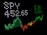 A digital stock market ticker displaying the SPY index value at 452.65, alongside a graphical representation of market performance with green and red indicators. The numbers 2.16 and 0.48% suggest a percentage change. The image uses bright LED-like dots for visual impact against a dark background.