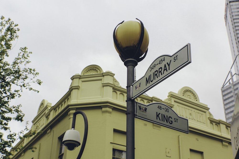 a street sign on a pole in front of a building