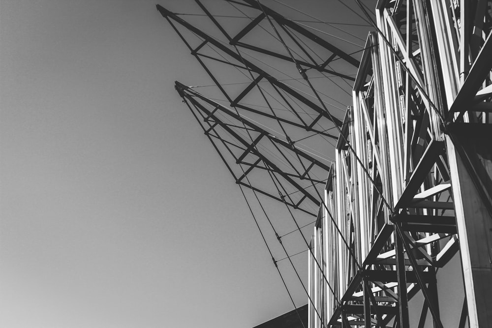 a black and white photo of a large metal structure