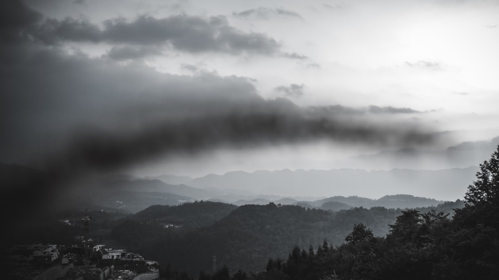 a black and white photo of a cloudy sky