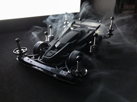 A detailed 3D model of a futuristic vehicle in a studio setting.