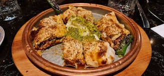 a plate of food that is on a table