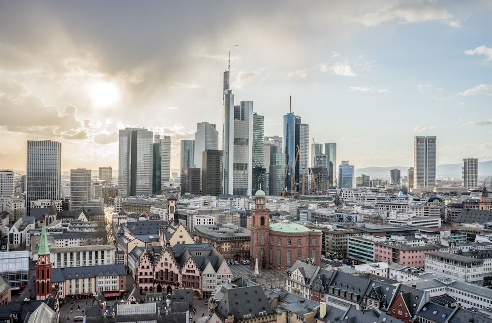 a view of a city with tall buildings