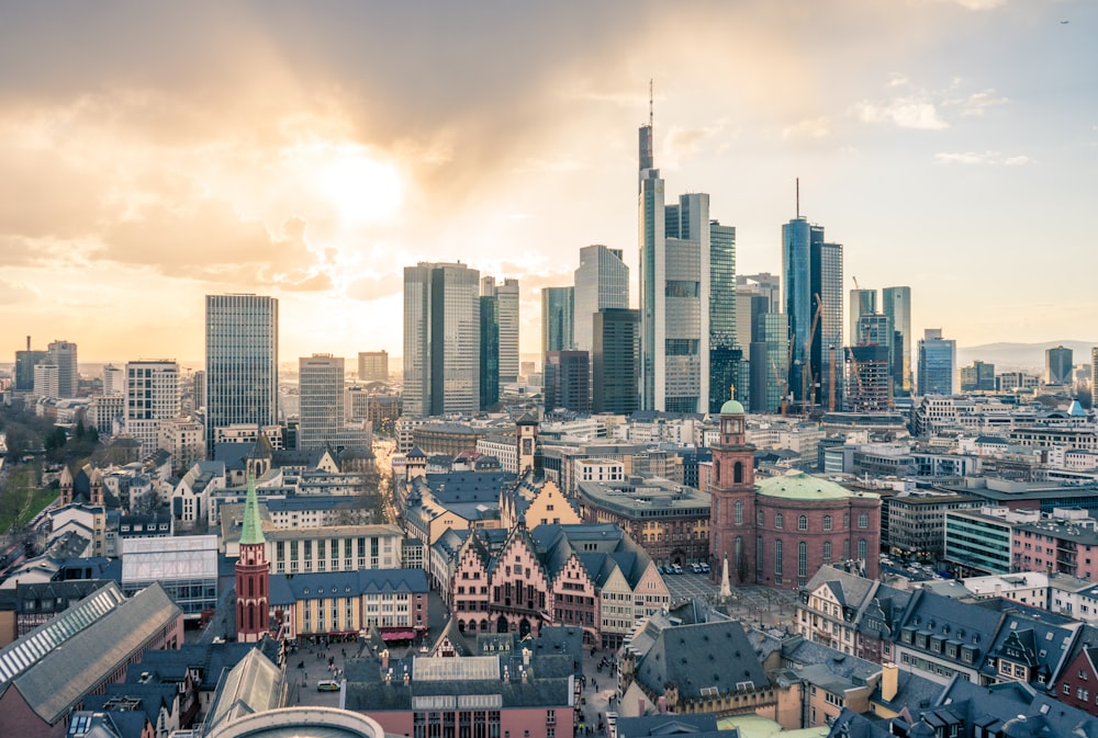 a view of a city with tall buildings