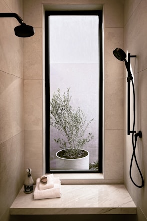 a room with a sink and a mirror