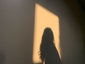 a shadow of a woman standing in front of a window