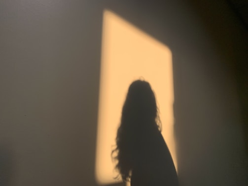 a shadow of a woman standing in front of a window