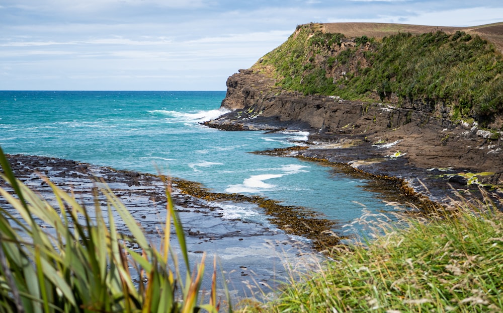 a view of the ocean from a cliff